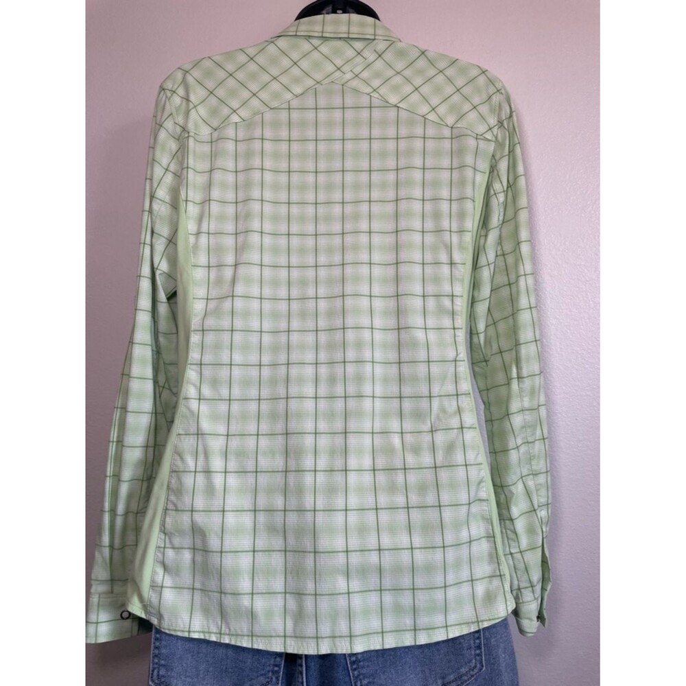 REI Women’s Long Sleeve Hiking Shirt Green Plaid Snap Front - Large - Picture 7 of 12